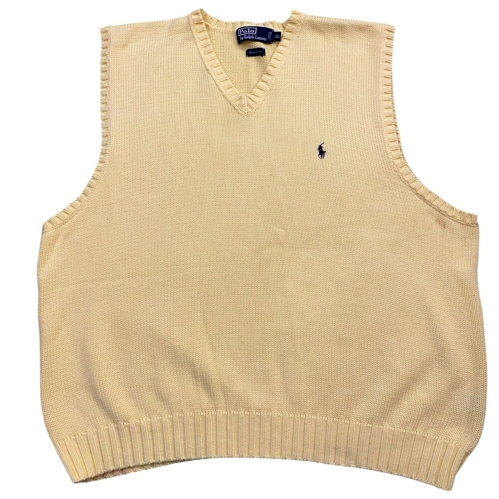 Men's Polo Ralph Lauren Sz XL V Neck Vest‎ Yellow Blue Pony